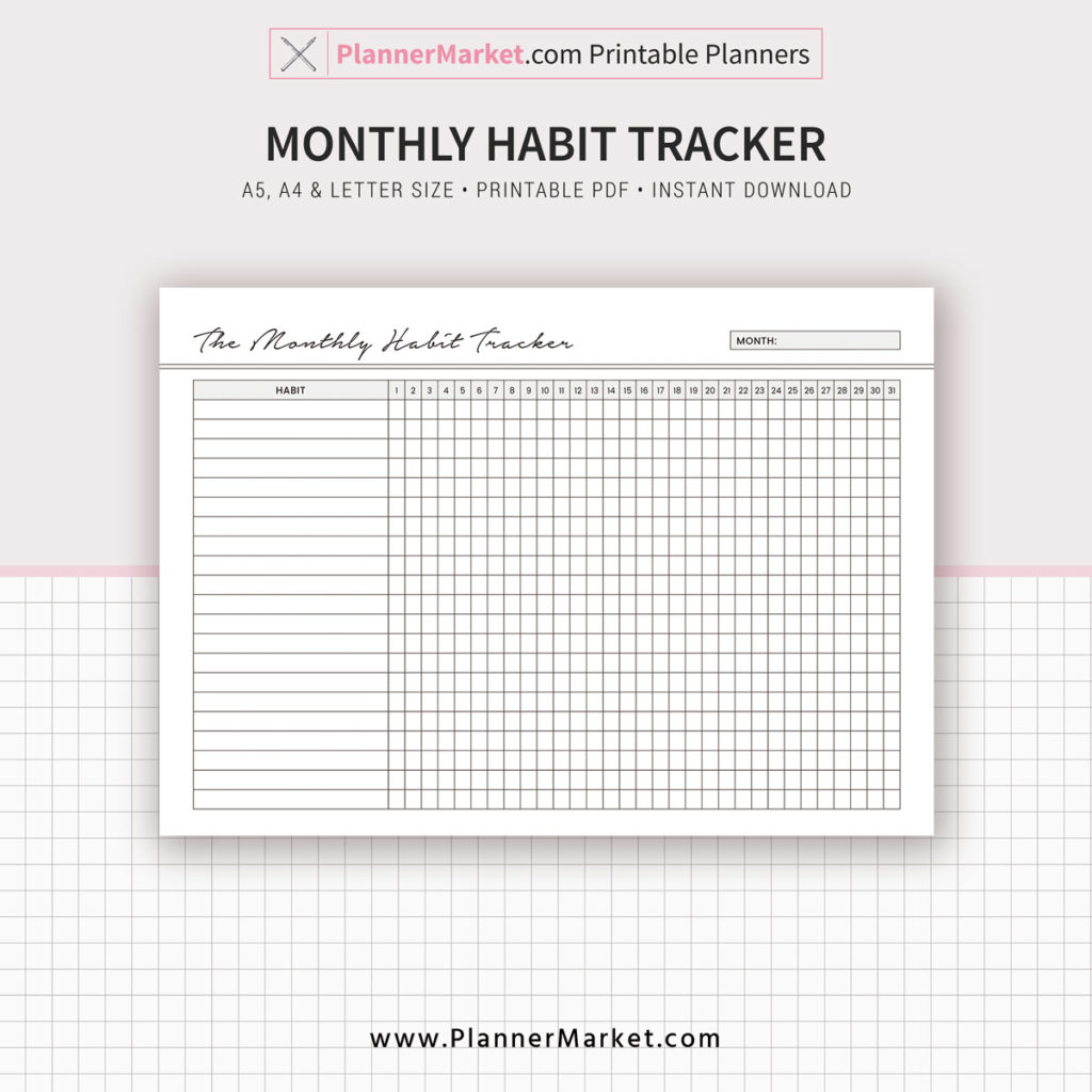 Habit Tracker, Monthly Habit Tracker, A5, A4, Letter Size, Planner ...